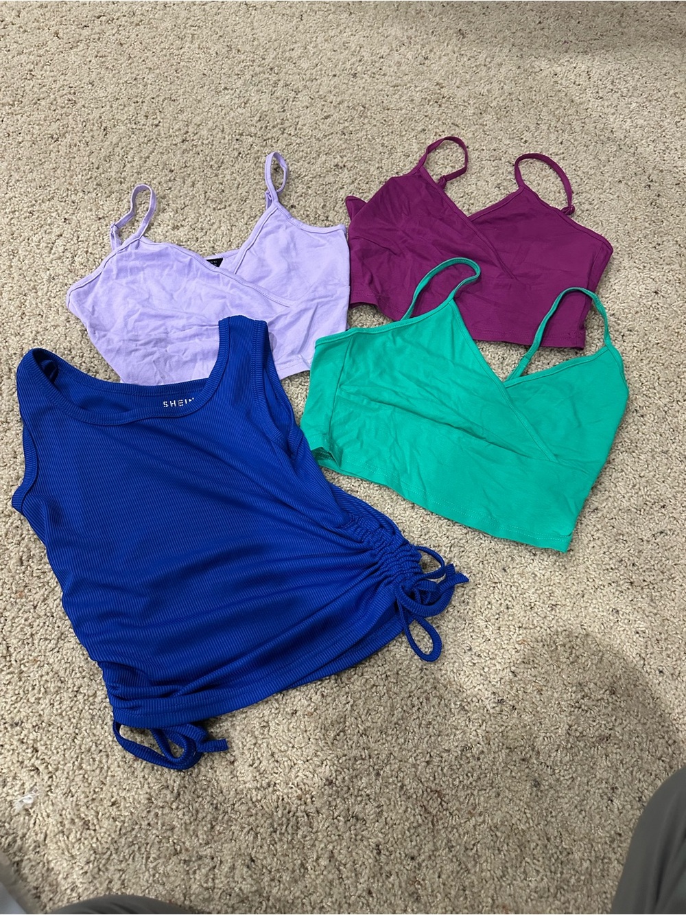 SHEIN XS Crop Top Bundle Blue Ruched Tank Bralette Cami Lot of 5